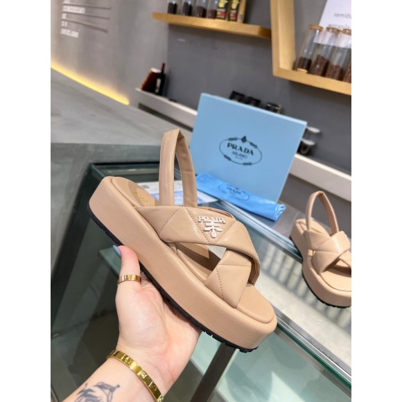 Prada Flatform Sandals In Beige Quilted Nappa Leather Prada Flatform Sandals In Beige Quilted Nappa Leather