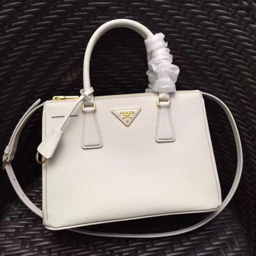 Prada Galleria Medium Bag In White Saffiano Leather