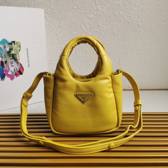 Pra*a small top-handle bag in yellow nappa leather