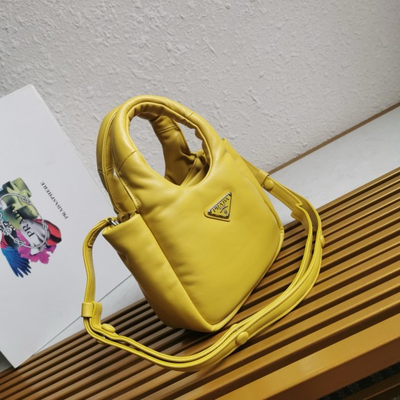 Pra*a small top-handle bag in yellow nappa leather