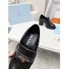 Prada Chocolate High-heeled Loafers In Black Brushed Leather