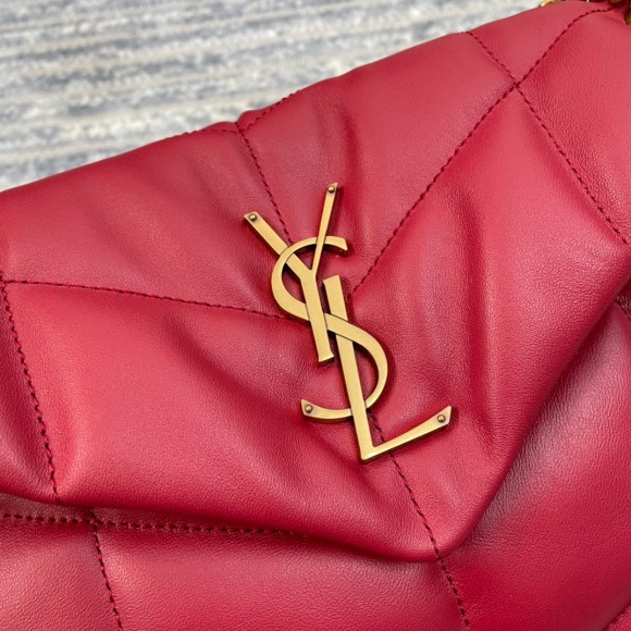 Saint Laurent Puffer Small Chain Bag In Red Lambskin