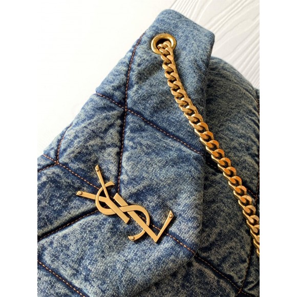 Saint Laurent Puffer Medium Chain Bag In Vintage Denim