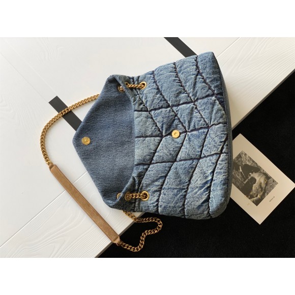 Saint Laurent Puffer Medium Chain Bag In Vintage Denim