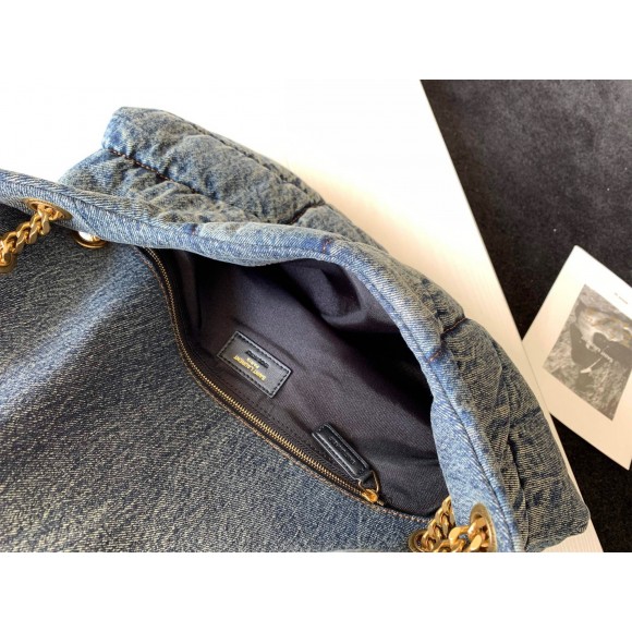 Saint Laurent Puffer Medium Chain Bag In Vintage Denim