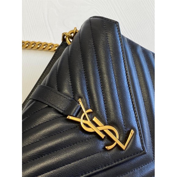 Saint Laurent College Medium Chain Bag In Noir Goatskin