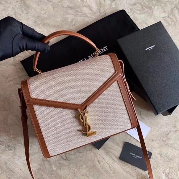 Saint Laurent Cassandra Medium Bag In Beige Canvas