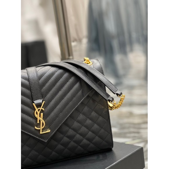 Saint Laurent Envelope Large Bag In Black Matelasse Grained Leather