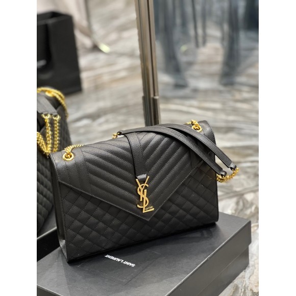 Saint Laurent Envelope Large Bag In Black Matelasse Grained Leather