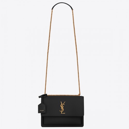 Saint Laurent Sunset Medium Chain Bag In Black Calfskin