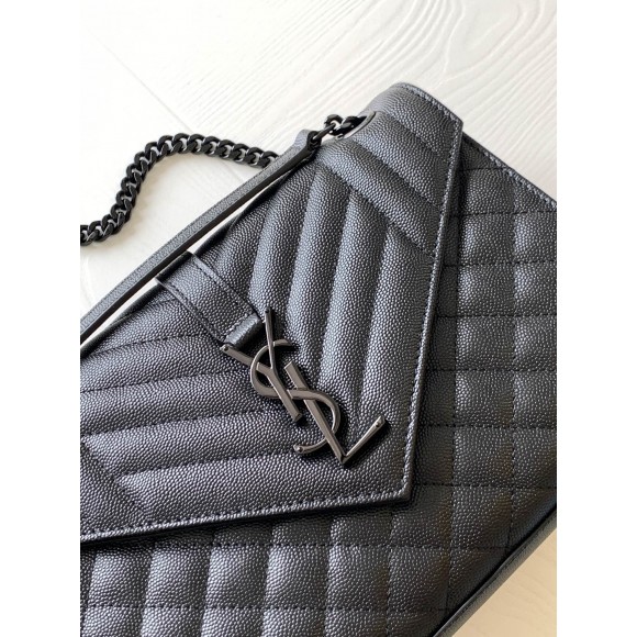 Saint Laurent Envelope Meidum Black Bag with Black Hardware