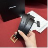 Saint Laurent Cassandre Square Buckle Belt 20MM In Black Leather