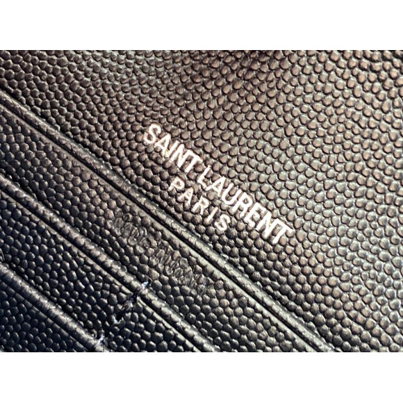 Saint Laurent Cassandre Large Flap All Black Wallet in Matelasse Leather