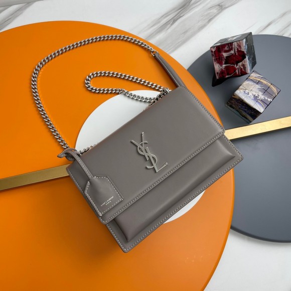 Saint Laurent Sunset Medium Chain Bag In Grey Calfskin Saint Laurent Sunset Medium Chain Bag In Grey Calfskin
