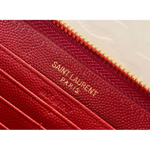 Saint Laurent Cassandre Zip Around Wallet in Red Matelasse Leather