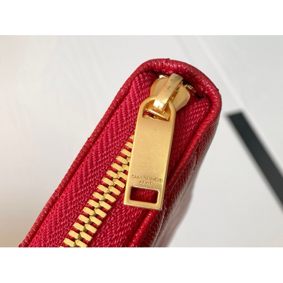 Saint Laurent Cassandre Zip Around Wallet in Red Matelasse Leather