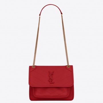 Saint Laurent Niki Baby Chain Bag In Red Lambskin Saint Laurent Niki Baby Chain Bag In Red Lambskin