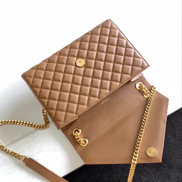 Saint Laurent Envelope Medium Bag In Brown Matelasse Grained Leather