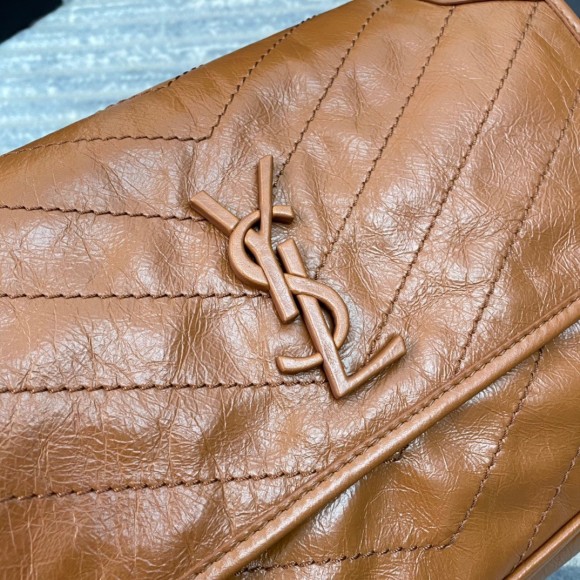 Saint Laurent Niki Medium Chain Bag In Brown Crinkled Leather