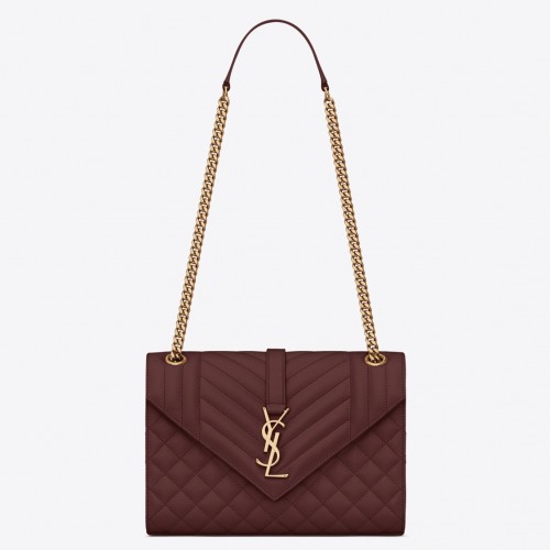 Saint Laurent Envelope Medium Bag In Bordeaux Matelasse Grained Leather