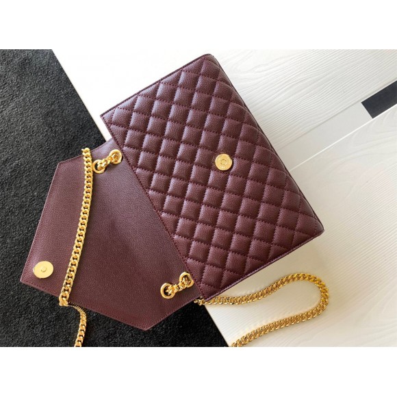 Saint Laurent Envelope Medium Bag In Bordeaux Matelasse Grained Leather