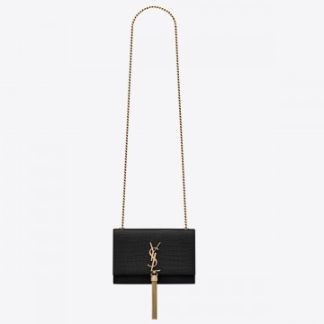 Saint Laurent Kate Small Tassel Bag In Black Crocodile-embossed Leather Saint Laurent Kate Small Tassel Bag In Black Crocodile-embossed Leather