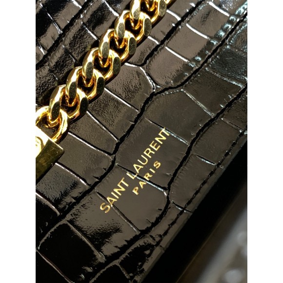 Saint Laurent Kate Small Tassel Bag In Black Crocodile-embossed Leather