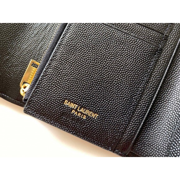 Saint Laurent Cassandre Tri-fold Wallet in Black Matelasse Leather