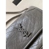 Saint Laurent Niki Baby Chain Bag In Dark Grey Crinkled Leather