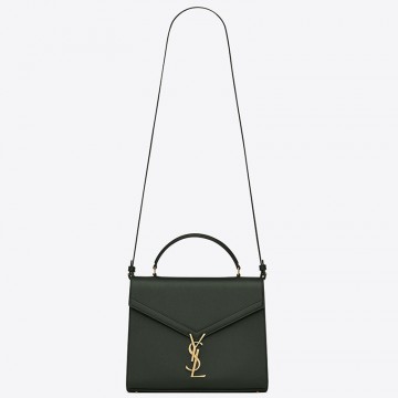 Saint Laurent Cassandra Medium Bag In Green Grained Leather