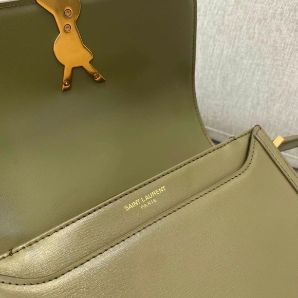 Saint Laurent Small Solferino Bag In Khaki Green Calfskin