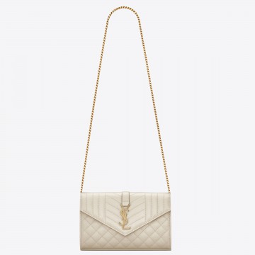 Saint Laurent Envelope Chain Wallet in White Grained Leather Saint Laurent Envelope Chain Wallet in White Grained Leather