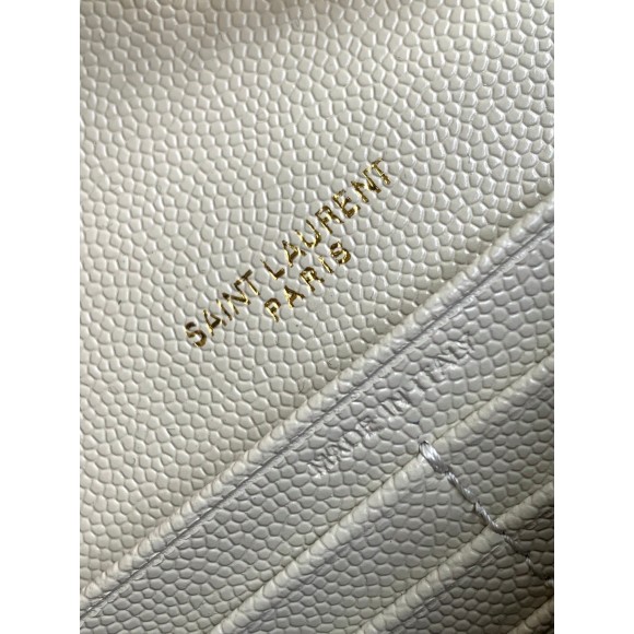 Saint Laurent Envelope Chain Wallet in White Grained Leather