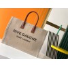 Saint Laurent Rive Gauche Tote Bag in White Linen and Brown Leather