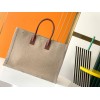 Saint Laurent Rive Gauche Tote Bag in White Linen and Brown Leather