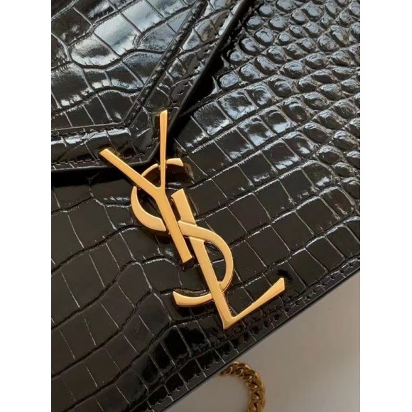 Saint Laurent Cassandra Medium Bag In Black Crocodile Embossed Leather