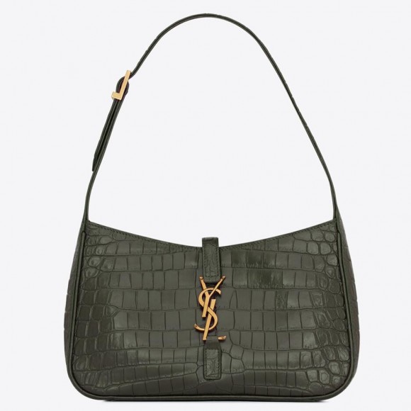 Saint Laurent Le 5 À 7 Hobo Bag in Green Crocodile Embossed Leather Saint Laurent Le 5 À 7 Hobo Bag in Green Crocodile Embossed Leather