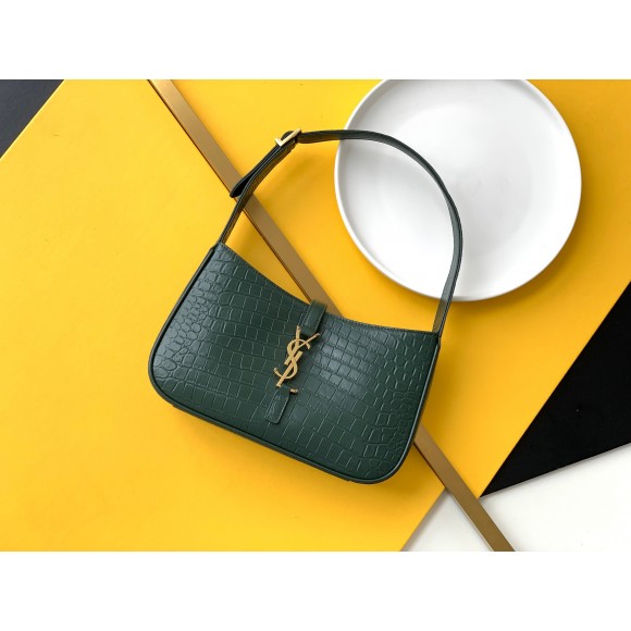 Saint Laurent Le 5 À 7 Hobo Bag in Green Crocodile Embossed Leather Saint Laurent Le 5 À 7 Hobo Bag in Green Crocodile Embossed Leather