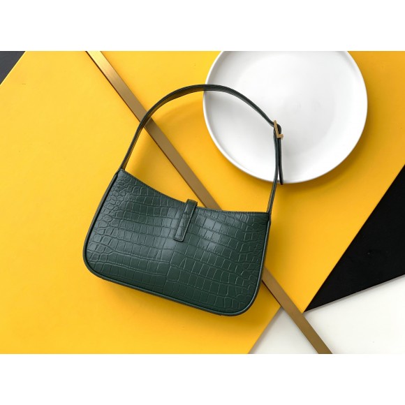 Saint Laurent Le 5 À 7 Hobo Bag in Green Crocodile Embossed Leather Saint Laurent Le 5 À 7 Hobo Bag in Green Crocodile Embossed Leather