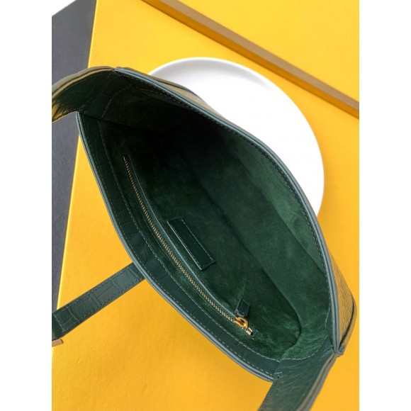 Saint Laurent Le 5 À 7 Hobo Bag in Green Crocodile Embossed Leather Saint Laurent Le 5 À 7 Hobo Bag in Green Crocodile Embossed Leather