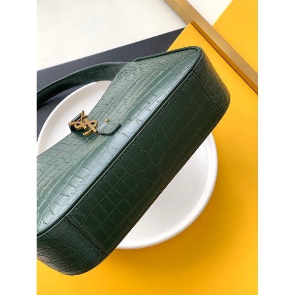 Saint Laurent Le 5 À 7 Hobo Bag in Green Crocodile Embossed Leather Saint Laurent Le 5 À 7 Hobo Bag in Green Crocodile Embossed Leather