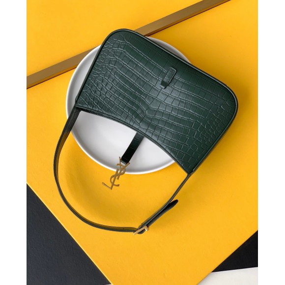 Saint Laurent Le 5 À 7 Hobo Bag in Green Crocodile Embossed Leather Saint Laurent Le 5 À 7 Hobo Bag in Green Crocodile Embossed Leather