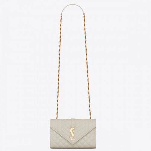 Saint Laurent Envelope Small Bag In White Matelasse Grained Leather