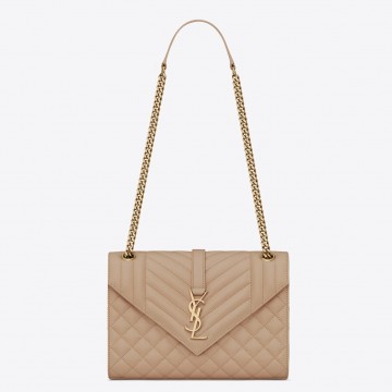 Saint Laurent Envelope Medium Bag In Beige Matelasse Grained Leather