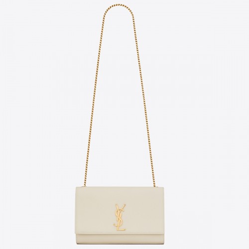 Saint Laurent Kate Medium Chain Bag In White Grain De Poudre Leather