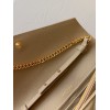 Saint Laurent Cassandre Matelasse Chain Wallet in Beige Grained Leather