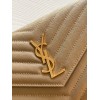 Saint Laurent Cassandre Matelasse Chain Wallet in Beige Grained Leather