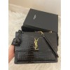 Saint Laurent Sunset Large Chain Bag In Black Crocodile-embossed Leather