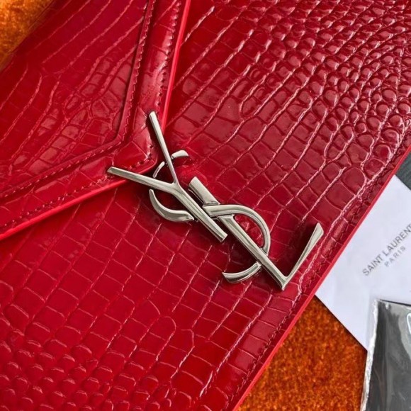 Saint Laurent Cassandra Medium Bag In Red Crocodile Embossed Leather