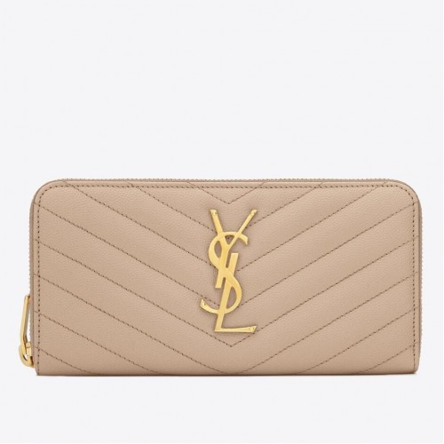 Saint Laurent Cassandre Zip Around Wallet in Beige Matelasse Leather